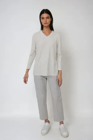 A LINE V NECK BRACELET SLEEVE IN HEATHERED PIMA STRETCH easy care A LINE V NECK BRACELET SLEEVE IN HEATHERED PIMA STRETCH mom approved