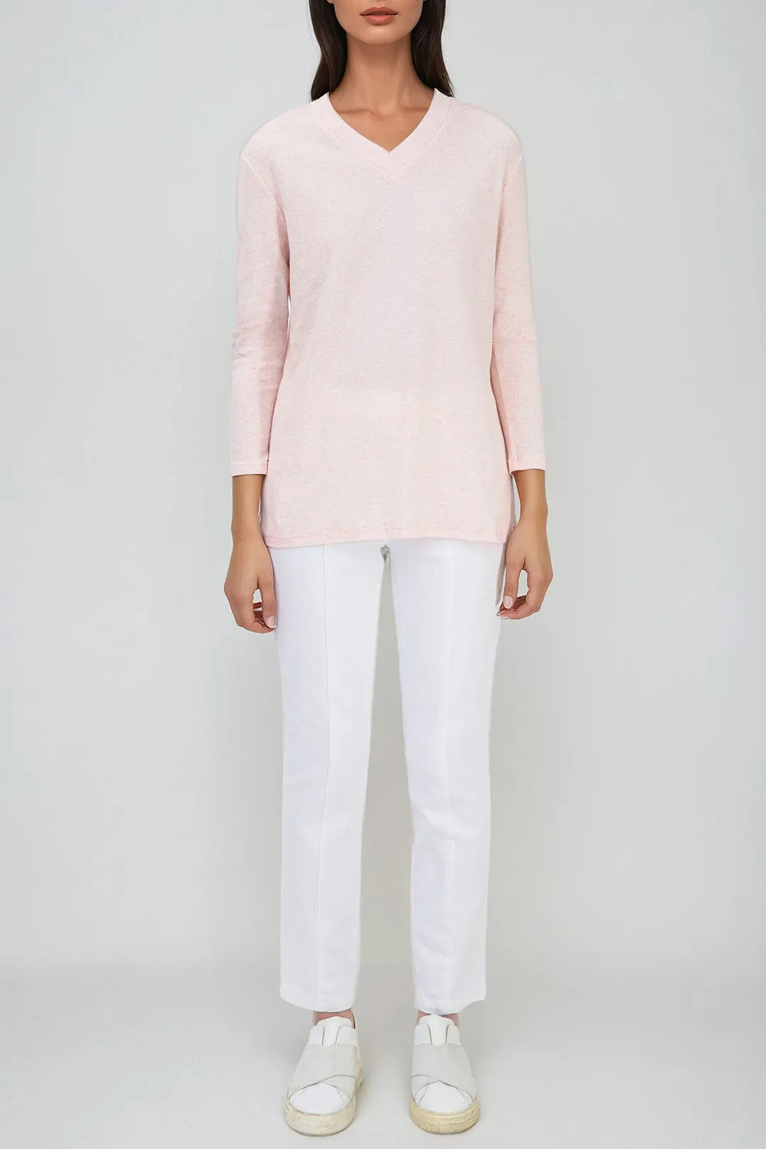A LINE V NECK BRACELET SLEEVE IN HEATHERED PIMA STRETCH ritual sense