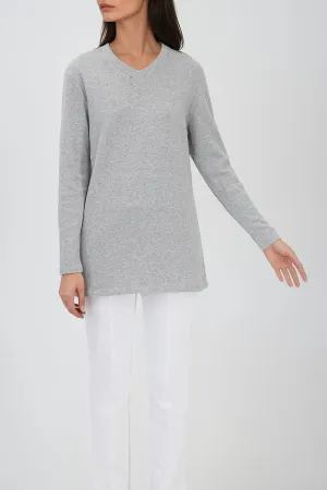 A LINE V NECK LONG SLEEVE TUNIC IN HEATHERED PIMA STRETCH elastic hug A LINE V NECK LONG SLEEVE TUNIC IN HEATHERED PIMA STRETCH calm tone