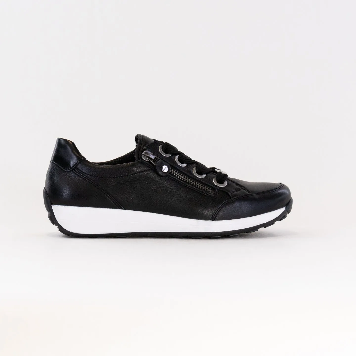 Ara Ollie Side Zip Lace Sneaker (Women's) - Black Leather wet defense