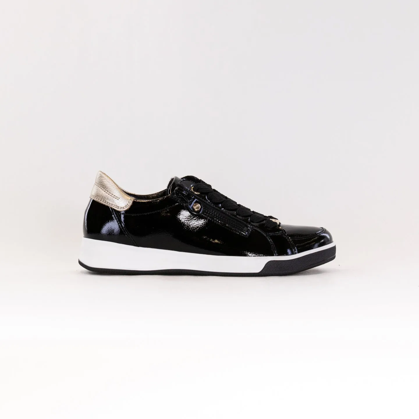 Ara Rei Low Double Zip Sneaker (Women's) - Black Patent steady pace