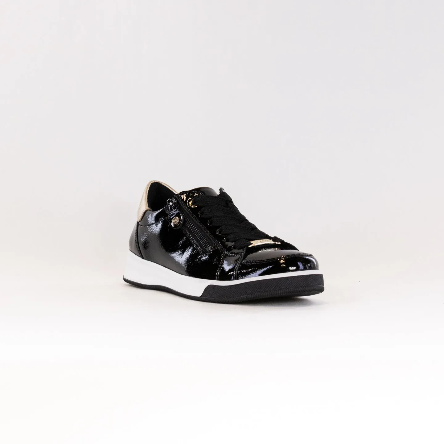Ara Rei Low Double Zip Sneaker (Women's) - Black Patent urban commute