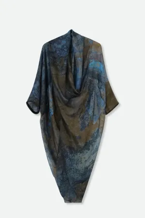 ATHENA CAPE WRAP IN SILK VOILE IN BLUE GREEN PAINT windy weather ATHENA CAPE WRAP IN SILK VOILE IN BLUE GREEN PAINT timeless piece
