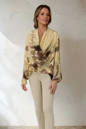 ATHENA CAPE WRAP IN SILK VOILE IN SUMMER SUNSET muted tones ATHENA CAPE WRAP IN SILK VOILE IN SUMMER SUNSET retro vibe