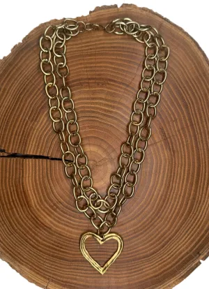 Belle Via Jewelry Double Chain Open Heart Necklace love token