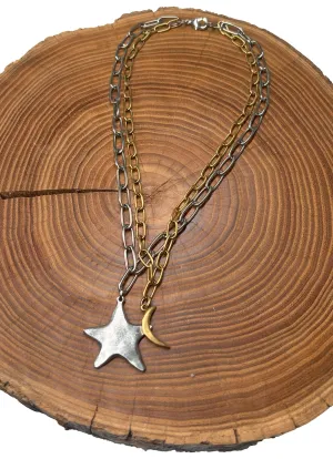 Belle Via Jewelry Double Chain Star   Moon Necklace purity vibe Belle Via Jewelry Double Chain Star   Moon Necklace love feel