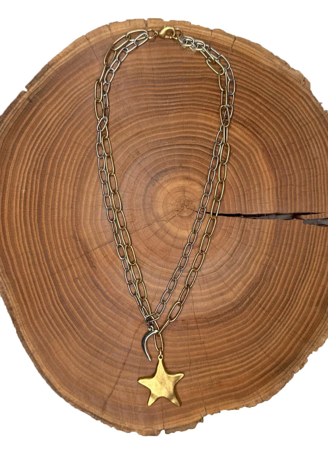 Belle Via Jewelry Double Chain Star   Moon Necklace focus tool