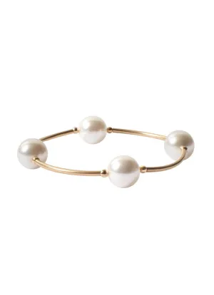 Blessing Bracelet White Pearls with Gold Links 12mm Beads women pick Blessing Bracelet White Pearls with Gold Links 12mm Beads biz casual