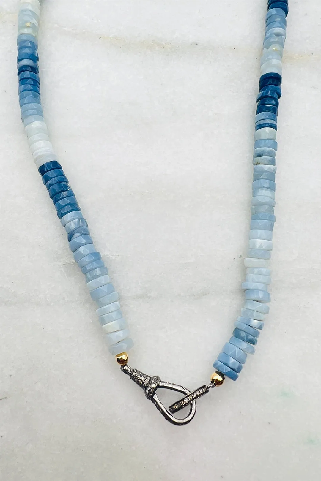 BLUE OPAL GRADIENT WITH DIAMOND CLASP NECKLACE signature look