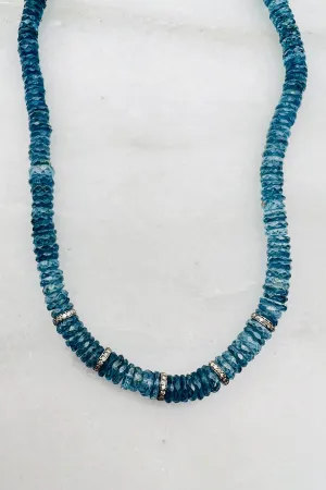Blue Topaz Heishi w 5 Single Diamond Segments dreamy tone Blue Topaz Heishi w 5 Single Diamond Segments aesthetic vibe