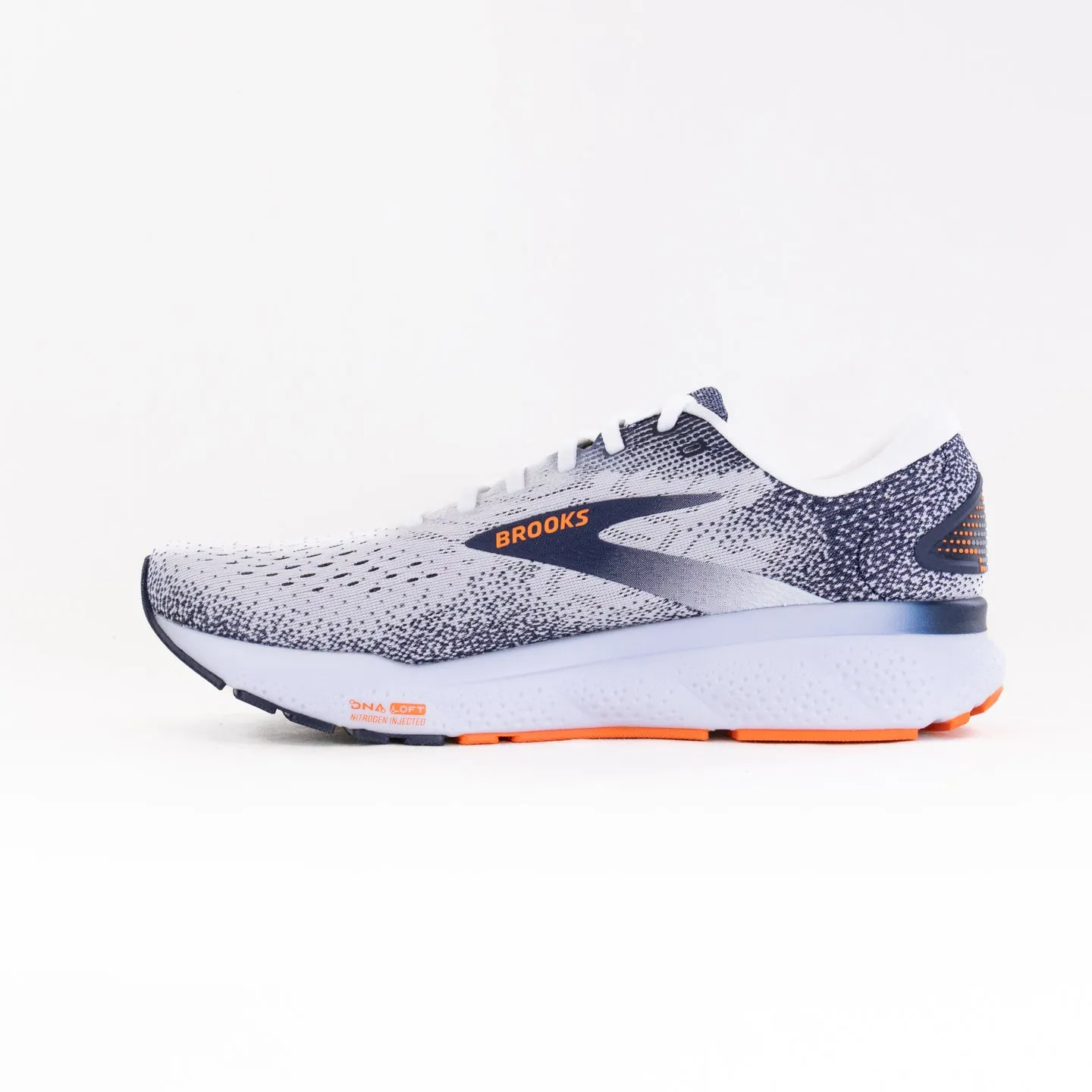 Brooks Ghost 16 (Mens) - White/Peacoat/Orange training phase