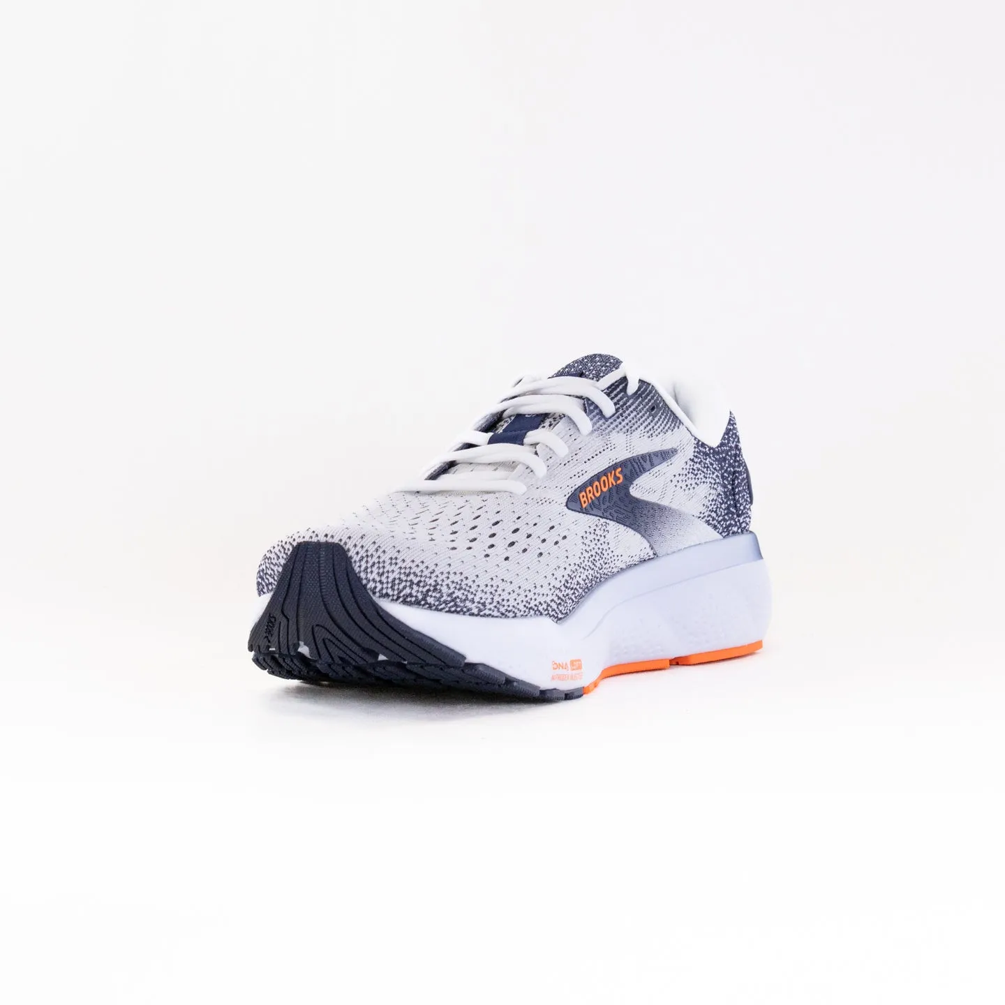 Brooks Ghost 16 (Mens) - White/Peacoat/Orange rain walk