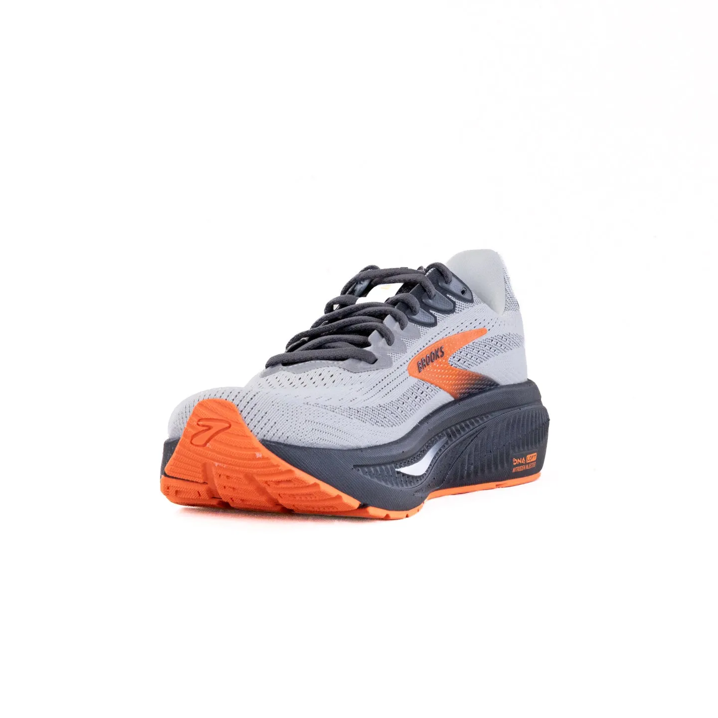 Brooks Ghost 17 (Mens) - Oyster Mushroom/Orange/Ebony sweat shield