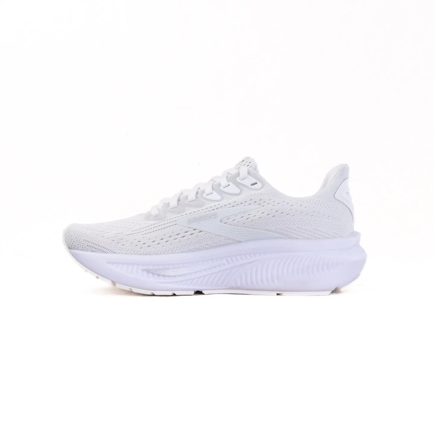 Brooks Ghost 17 (Womens) - White/White/Grey leg comfort