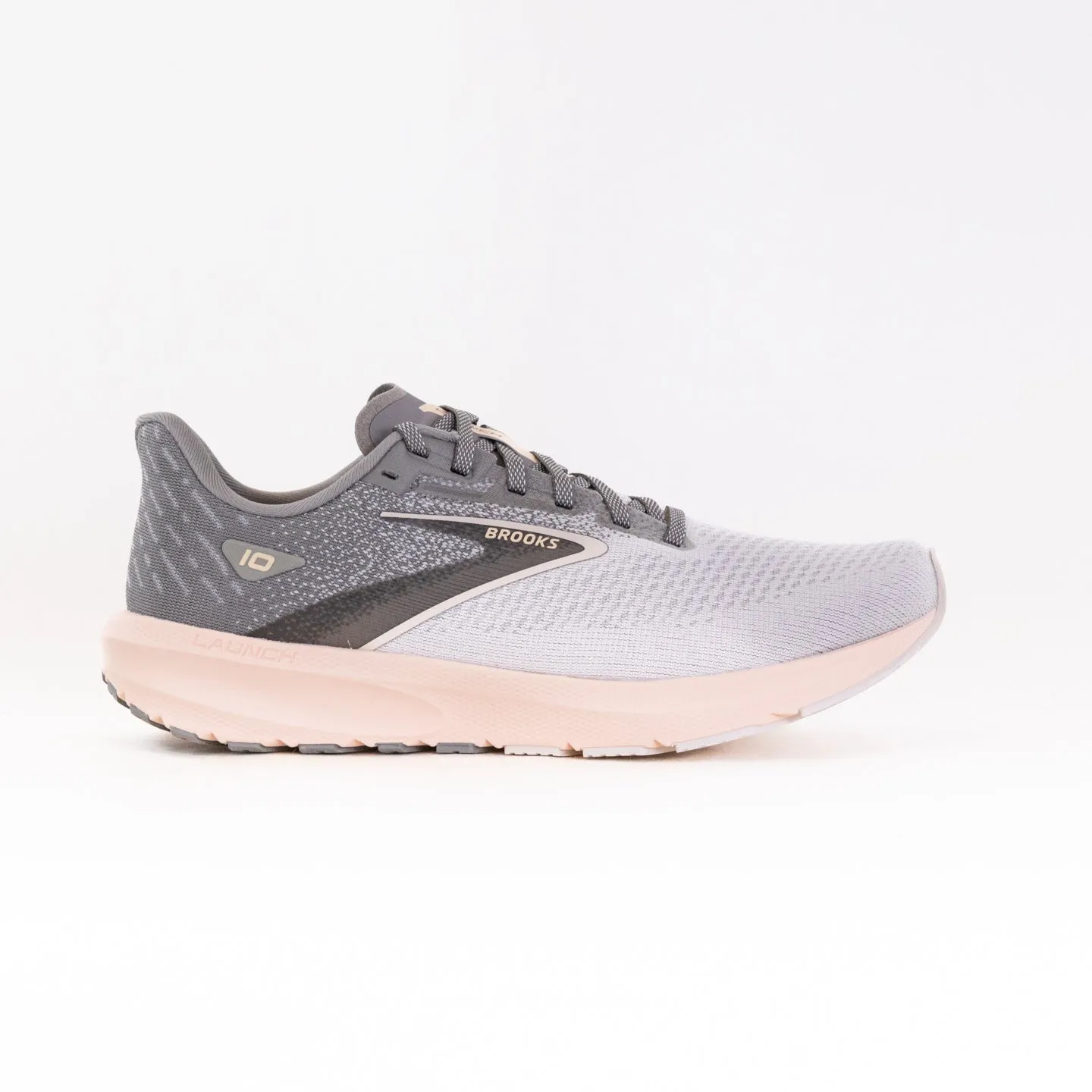 Brooks Launch 10 (Women's) - Grey/Crystal Grey/Pale Peach ankle zone