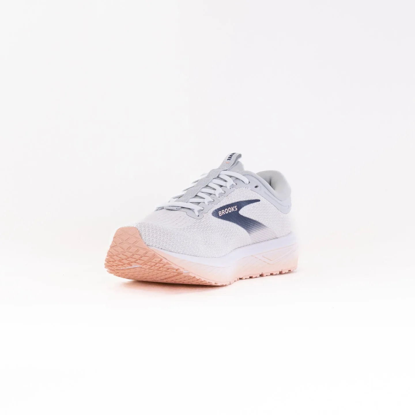 Brooks Revel 7 (Women's) - Oyster/White/Tropical Peach heel lock