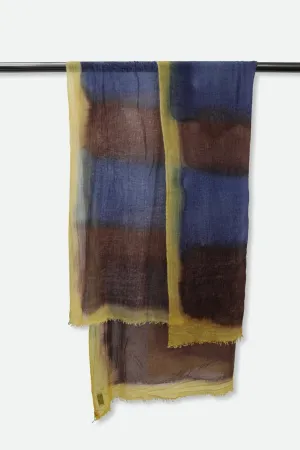 BROWN BLUE STRIPE SCARF IN HAND DYED CASHMERE soft luxury BROWN BLUE STRIPE SCARF IN HAND DYED CASHMERE layer ease