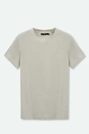 CAP SLEEVE CREW IN HEATHERED PIMA COTTON easy care CAP SLEEVE CREW IN HEATHERED PIMA COTTON premium texture