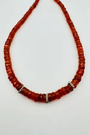 CARNELIAN HEISHI NECKLACE WITH 3 SQAURE DIAMOND SPACERS iconic pick CARNELIAN HEISHI NECKLACE WITH 3 SQAURE DIAMOND SPACERS emotional tone