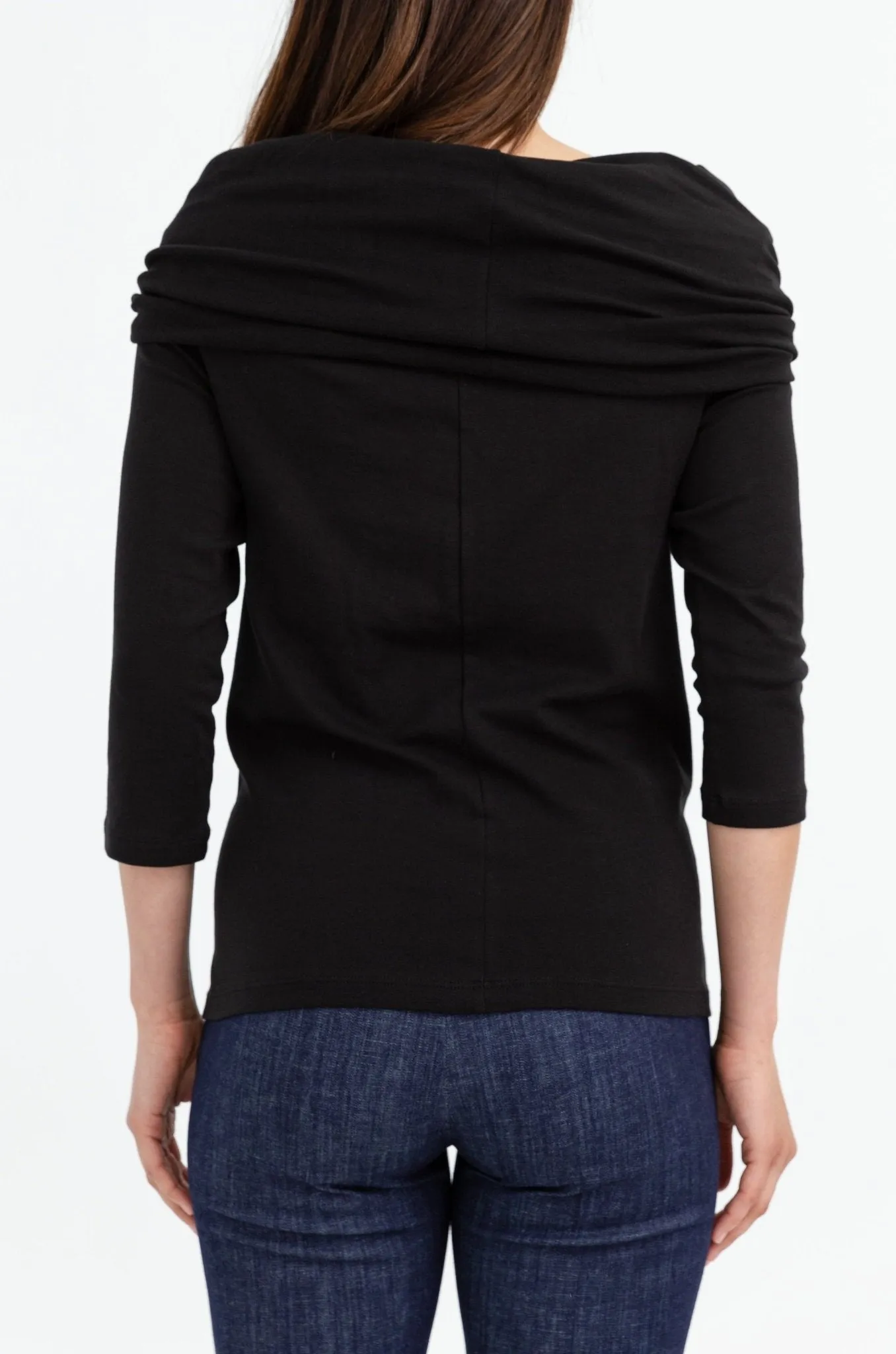 CONVERTIBLE COWL NECK 3/4 SLEEVE OFF SHOULDER TOP IN PIMA COTTON STRETCH slow calm
