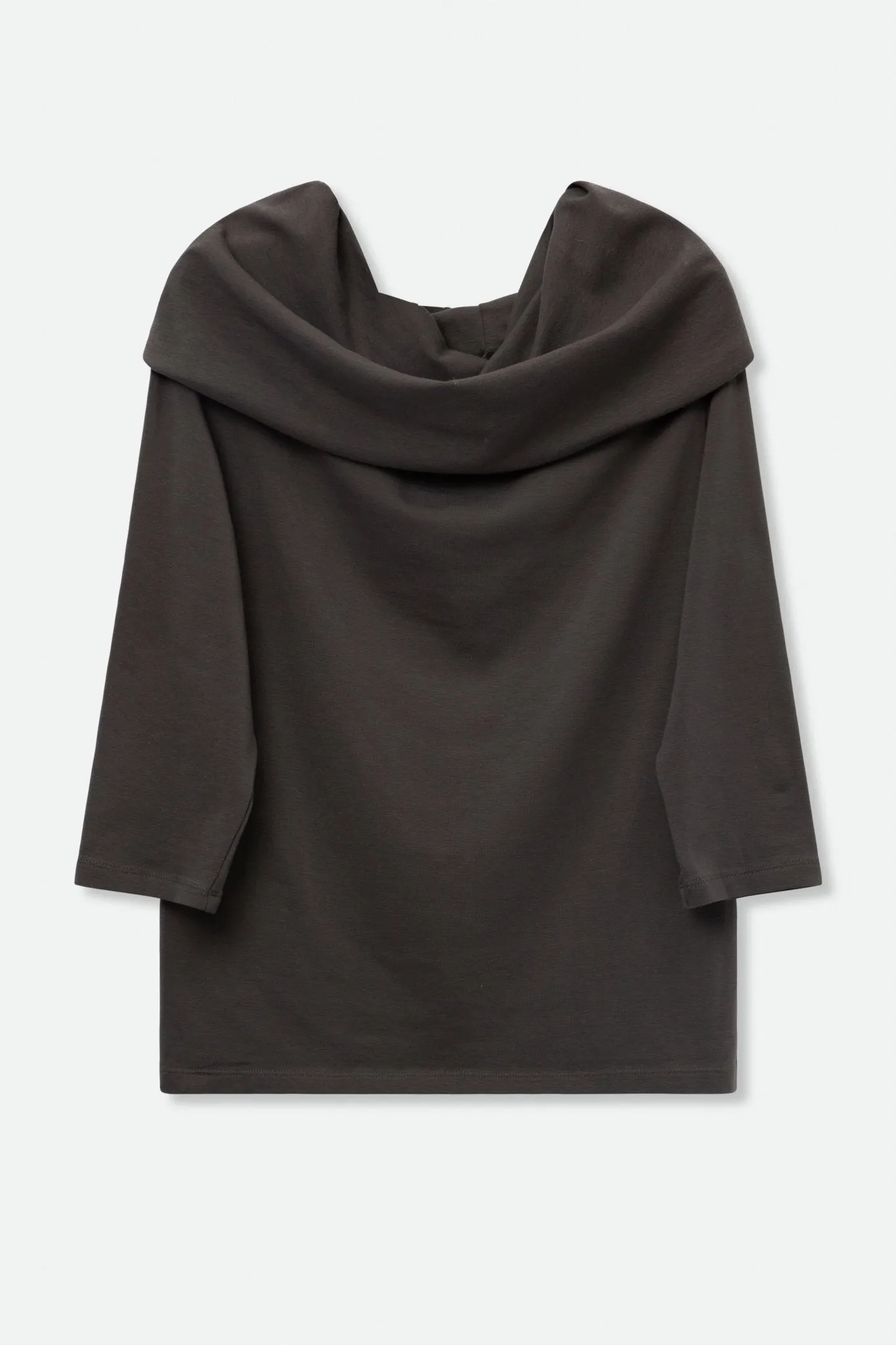 CONVERTIBLE COWL NECK 3/4 SLEEVE OFF SHOULDER TOP IN PIMA COTTON STRETCH inner outer