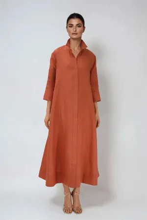 DANNI DRESS IN ITALIAN LINEN BRICK skin-like feel