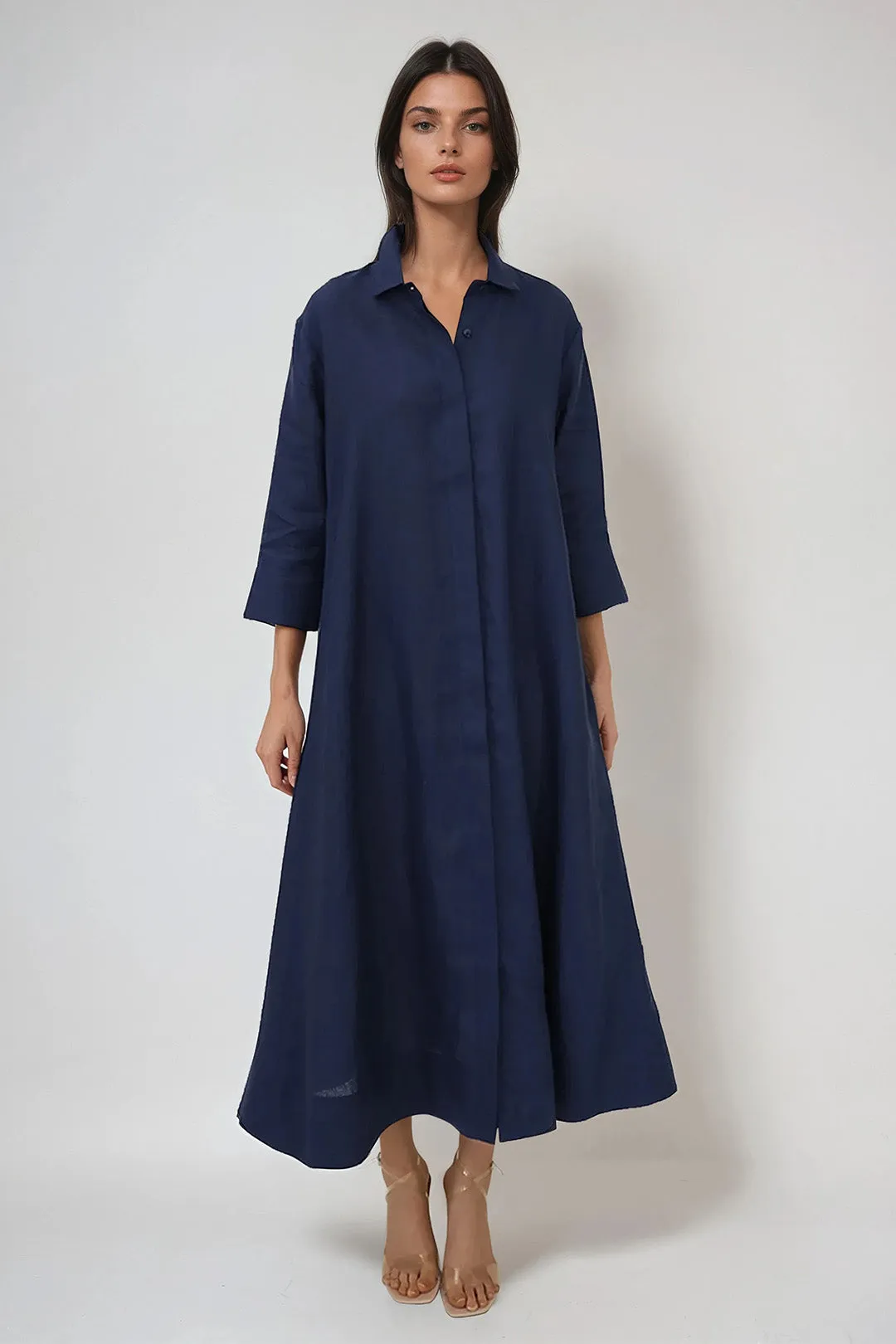 DANNI DRESS IN ITALIAN LINEN NAVY slow living