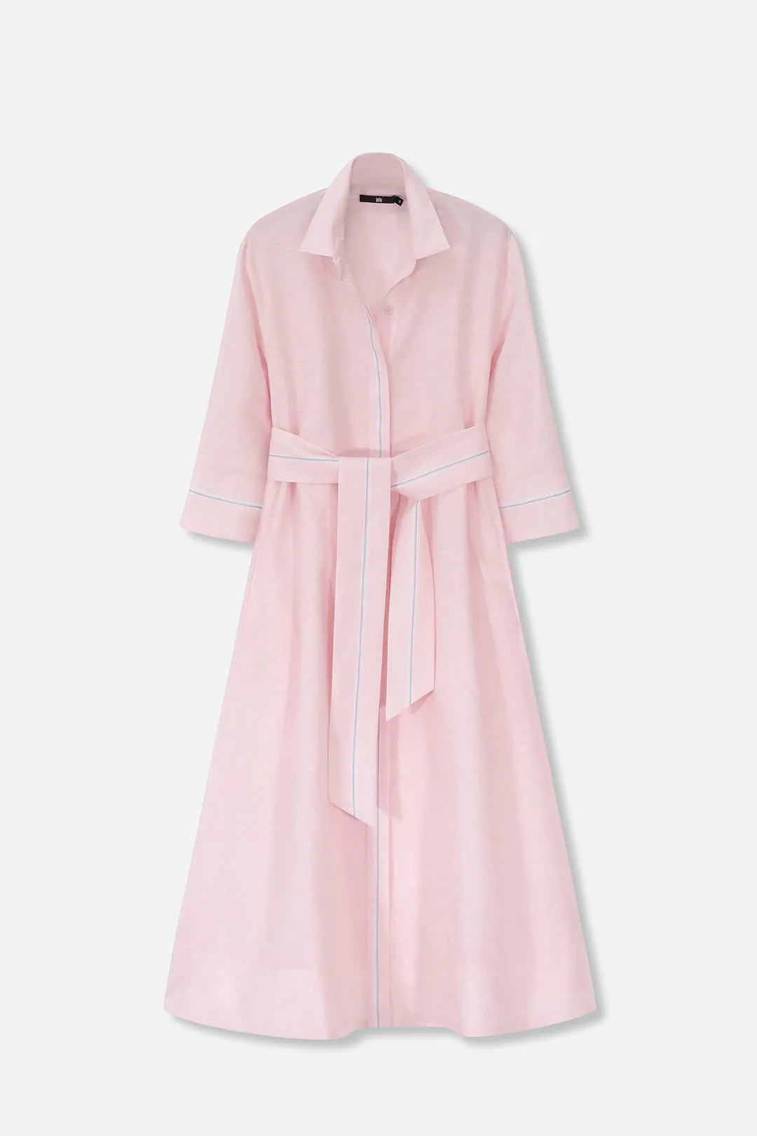 DANNI DRESS IN ITALIAN LINEN PINK STRIPE sensory joy