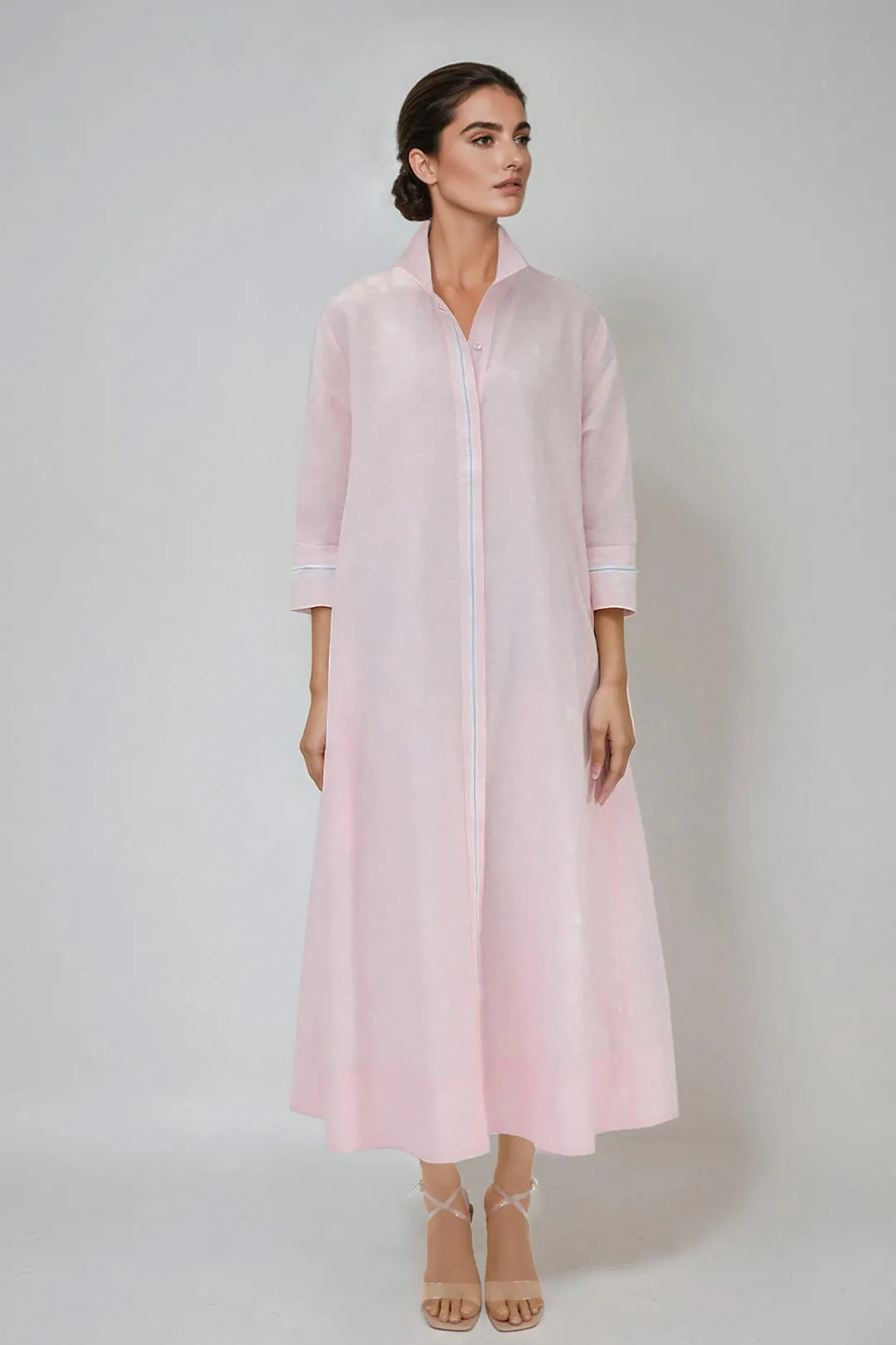 DANNI DRESS IN ITALIAN LINEN PINK STRIPE ego therapy