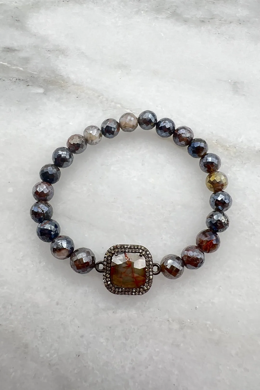 DIAMOND SLICE HALO BRACELET ON STETCHY SAPPHIRE vibrant mood