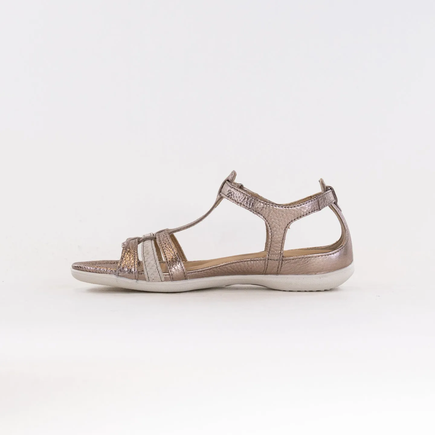 Ecco Flash T-Strap Sandal (Women's) - Warm Grey Mettallic/Moon Rock Touch Ground