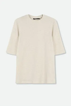 ELBOW SLEEVE CREW IN HEATHERED PIMA STRETCH humble grace ELBOW SLEEVE CREW IN HEATHERED PIMA STRETCH smart cut