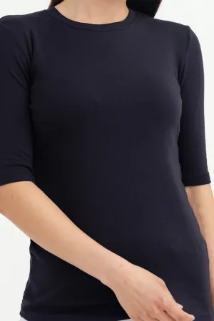 ELBOW SLEEVE CREW IN PIMA COTTON STRETCH MIDNIGHT NAVY handmade feel ELBOW SLEEVE CREW IN PIMA COTTON STRETCH MIDNIGHT NAVY fit for all