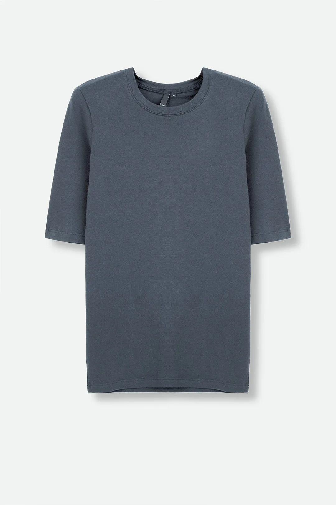 ELBOW SLEEVE CREW IN PIMA COTTON STRETCH PETROL blank thought