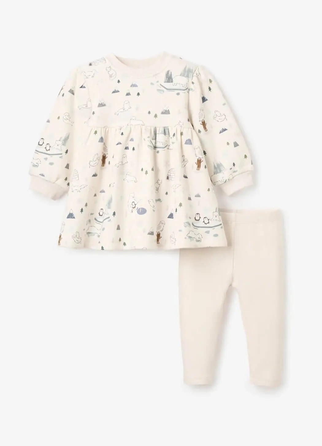 Elegant Baby Arctic Printed Organic Fleece Dress & Rib Legging Set support fit