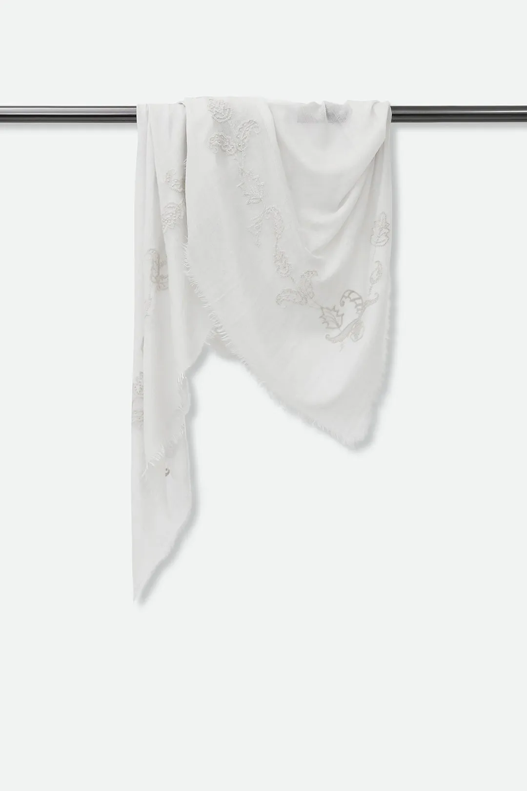EMBROIDERED SILVER FROST ITALIAN CASHMERE SCARF casual edge