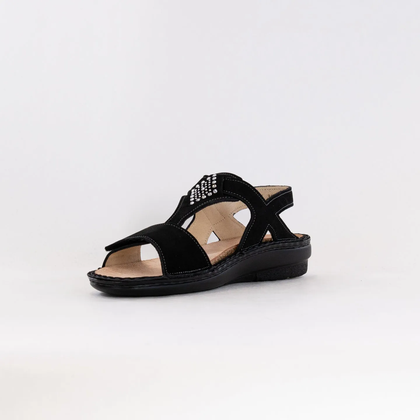 Finn Comfort Calvia (Women's) - Black Nubuck Leather Soft Days