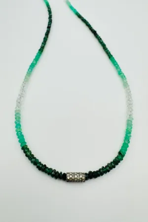 GRADIENT EMERALD NECKLACE WITH DIAMOND TUBE BEAD elegant mood GRADIENT EMERALD NECKLACE WITH DIAMOND TUBE BEAD whisper glam