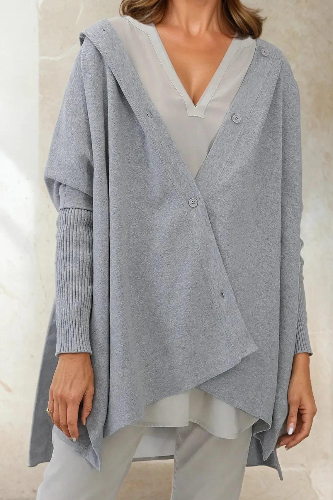 HARPER HOODED CAPE IN DOUBLE KNIT PIMA COTTON STRETCH versatile tone