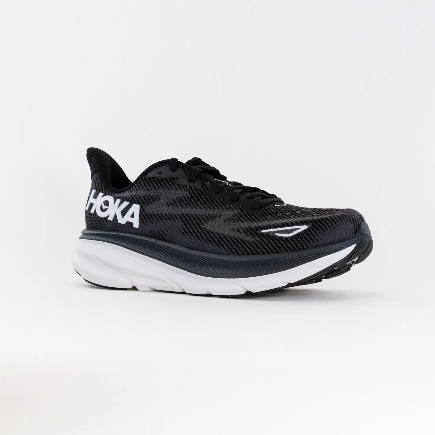 Hoka Clifton 9 (Men's) - Black/White ankle boost