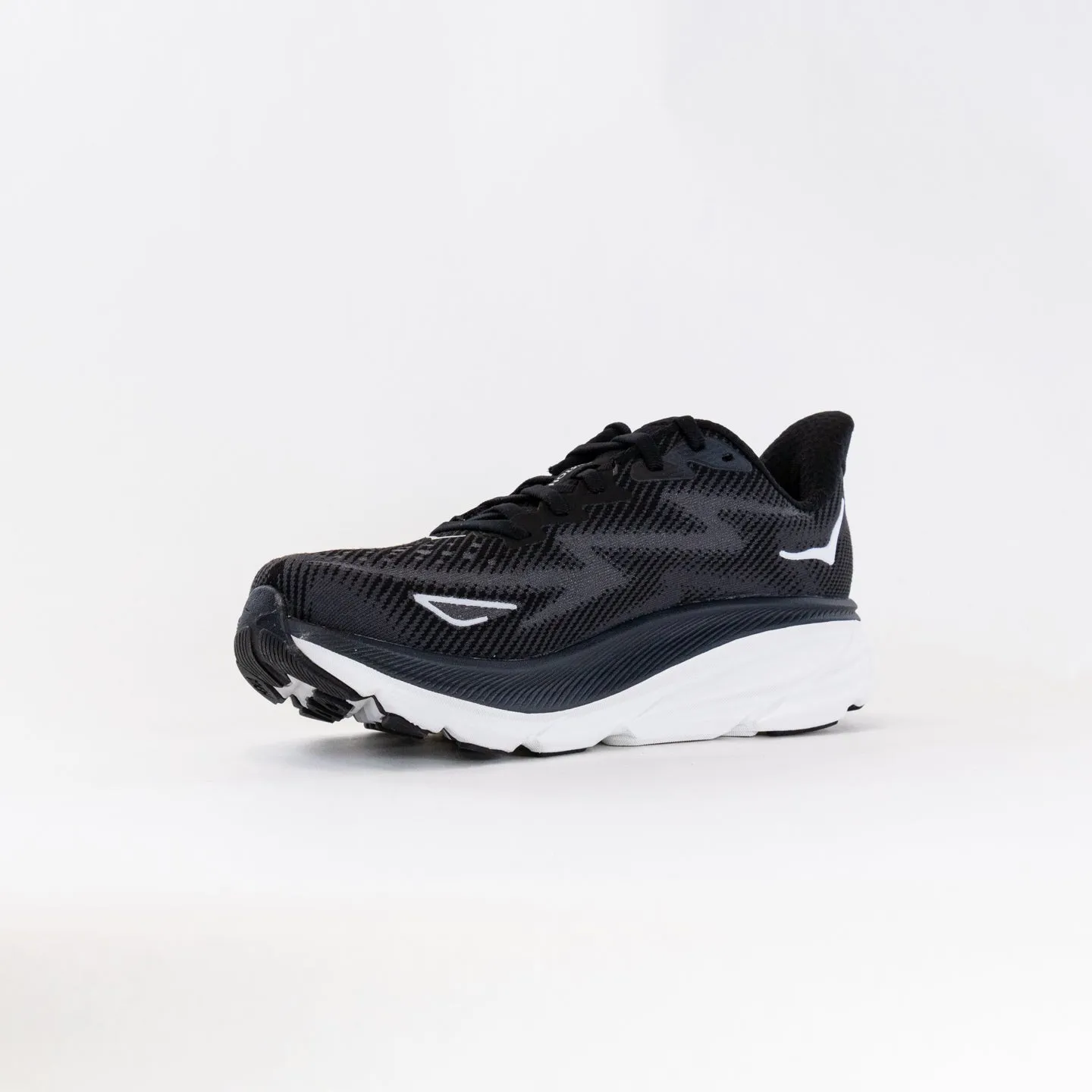 Hoka Clifton 9 (Women's) - Black/White heel cloud