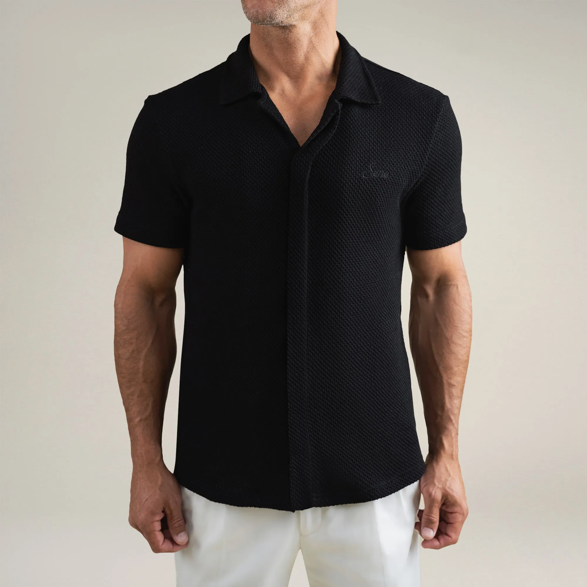 Knit Camp Shirt - Black relaxed fit