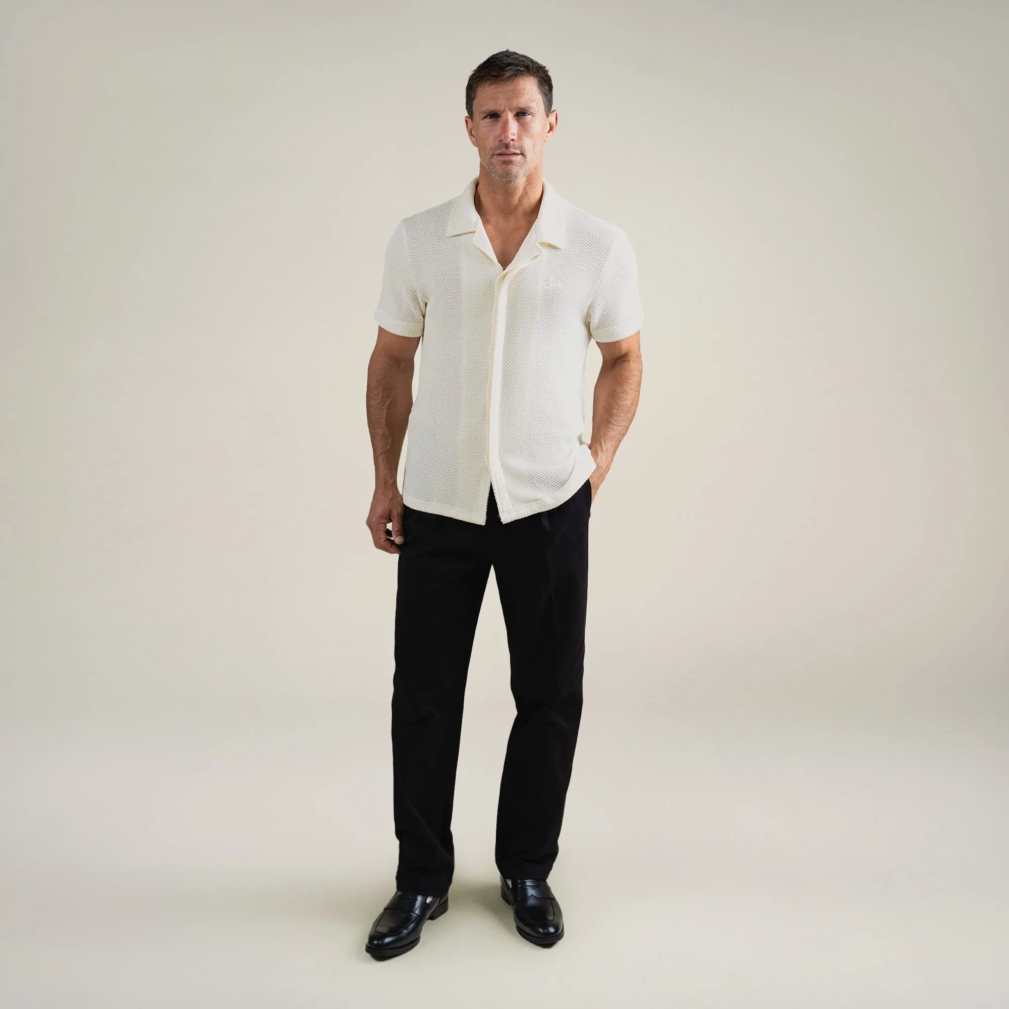 Knit Camp Shirt - Cream modern edge