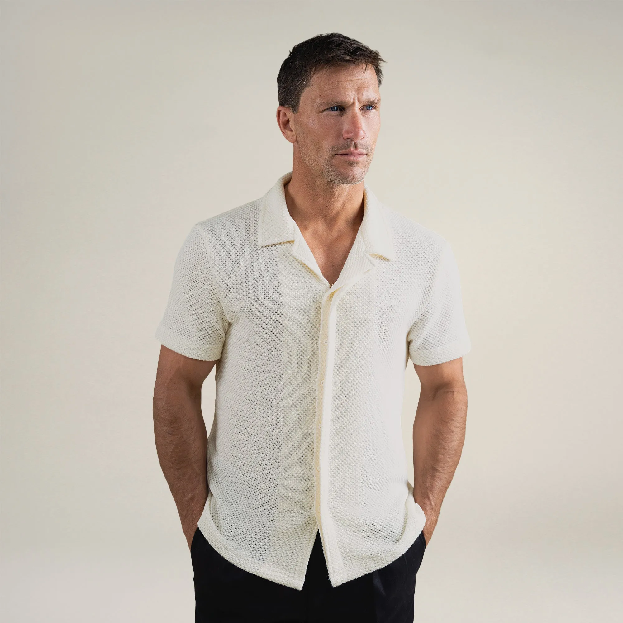 Knit Camp Shirt - Cream cool elegance