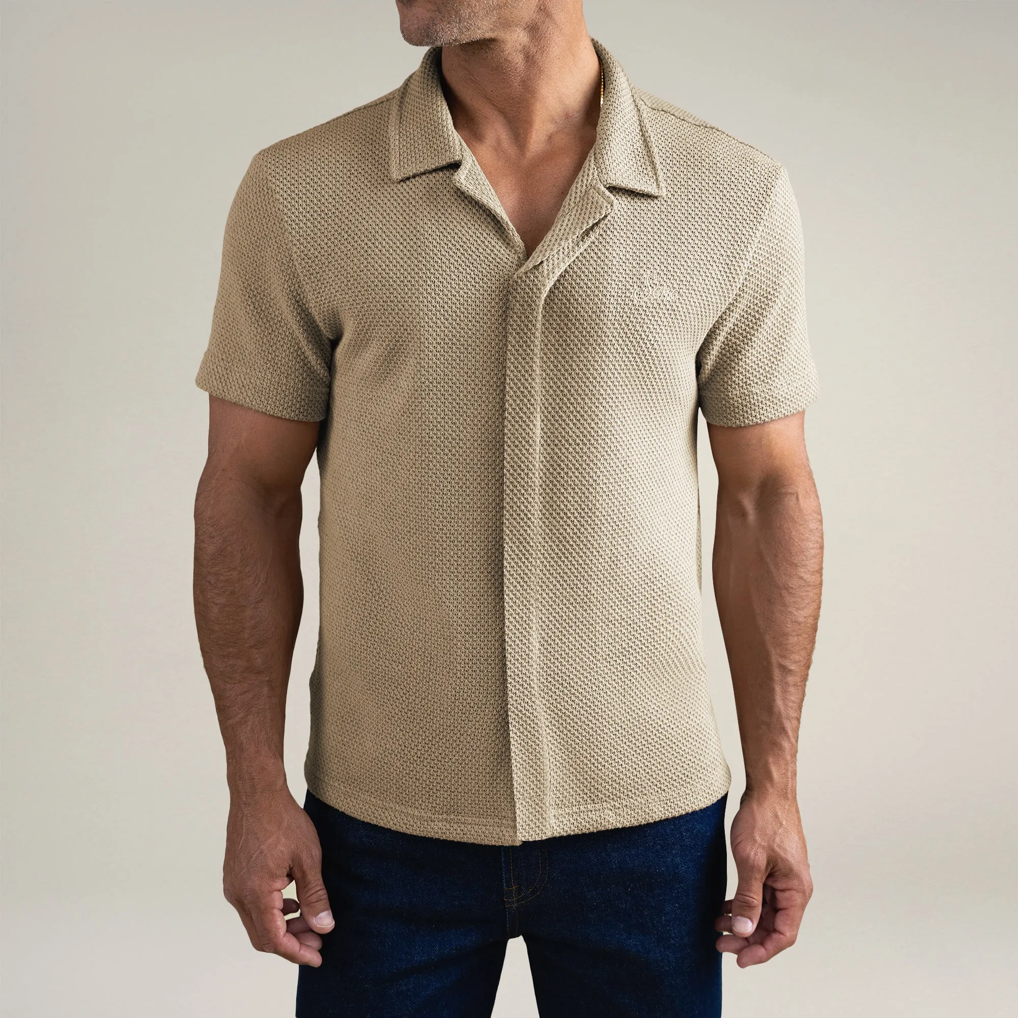 Knit Camp Shirt - Khaki blend wear