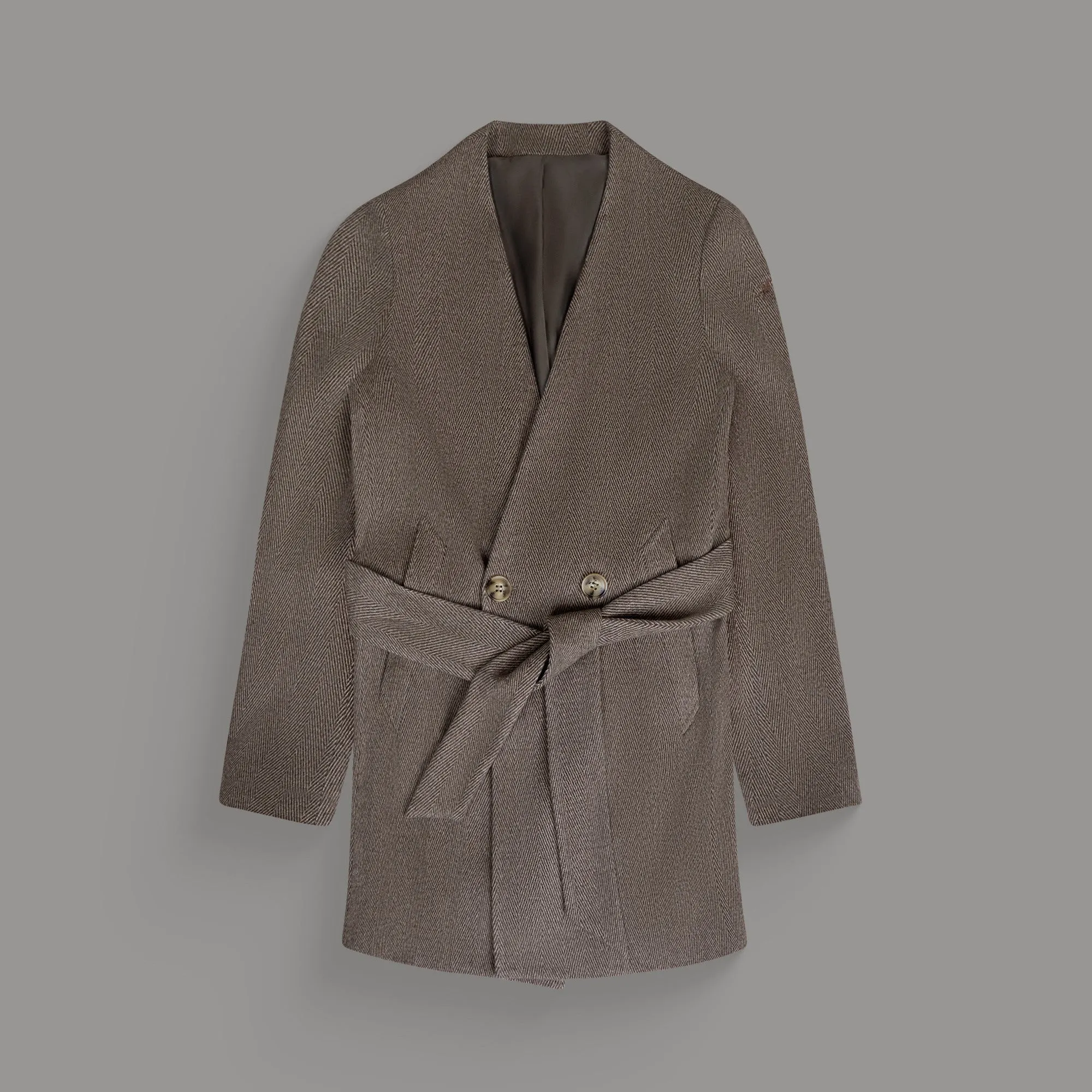 Lapelless Wool Silk Overcoat feel warmth