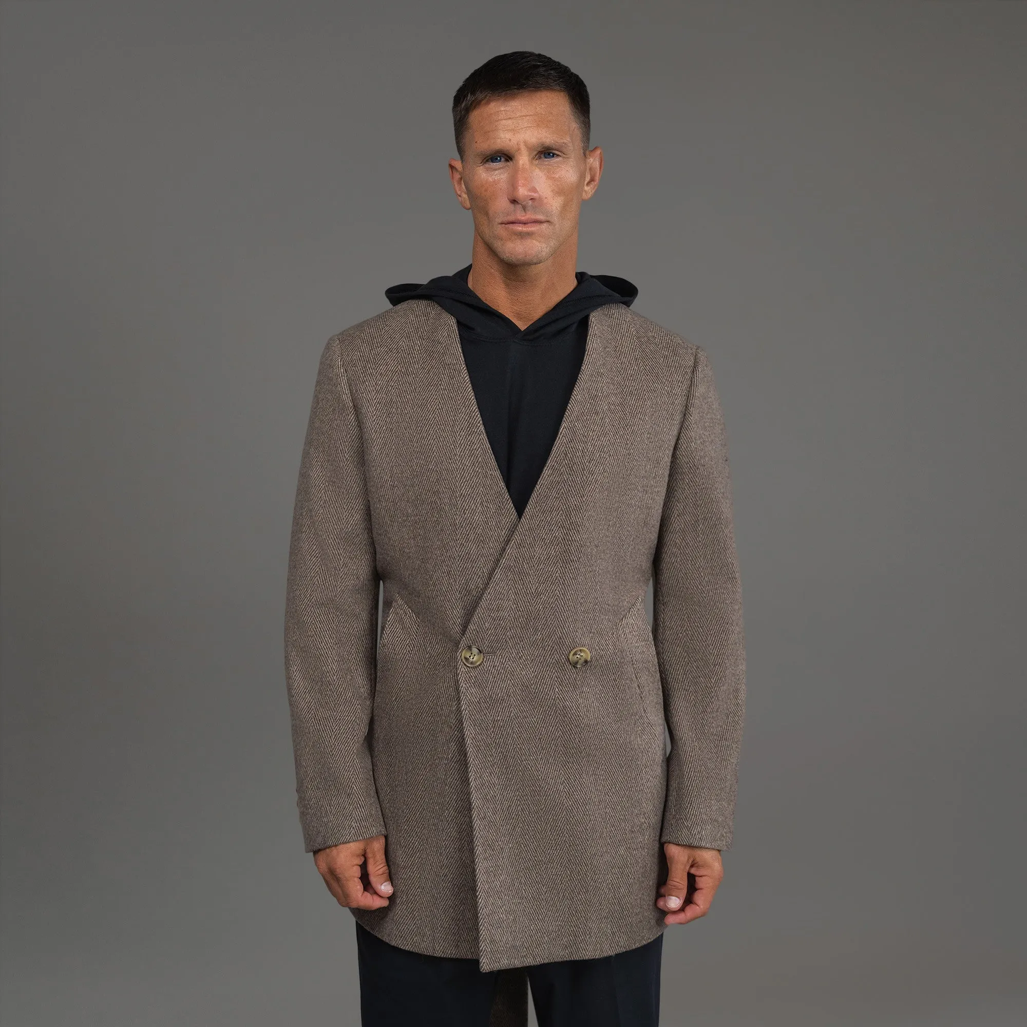 Lapelless Wool Silk Overcoat caring charm