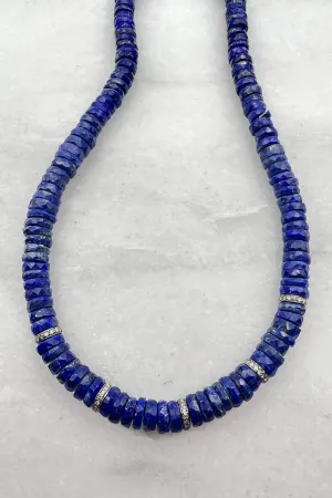 LAPIS HEISHI BEADED NECKLACE WITH 5 SINGLE DIAMOND SEGMENTS high class LAPIS HEISHI BEADED NECKLACE WITH 5 SINGLE DIAMOND SEGMENTS timeless charm