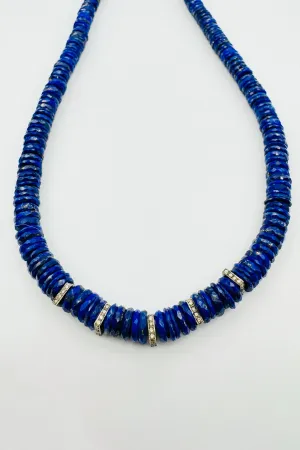 LAPIS HEISHI NECKLACE WITH 5 SQUARE DIAMOND SPACERS luxury vibe LAPIS HEISHI NECKLACE WITH 5 SQUARE DIAMOND SPACERS effortless vibe