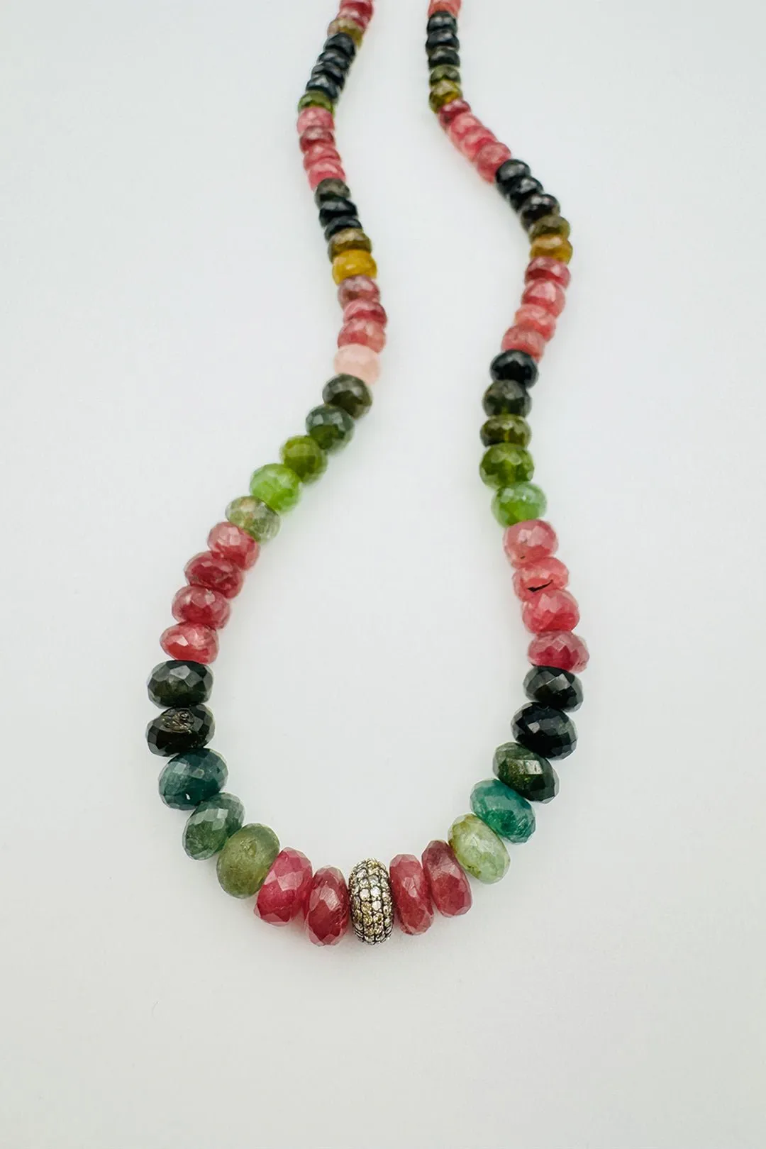 LARGE FACETED WATERMELON TOURMALINE NECKLACE WITH DIAMOND DONUT CENTER dreamy aura